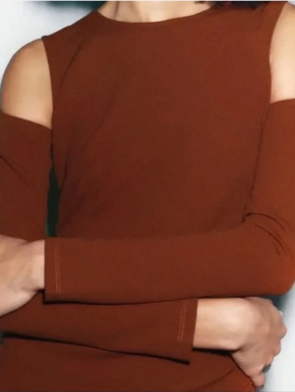 Zara ruched cut-out midi dress in a rust brown color Sm